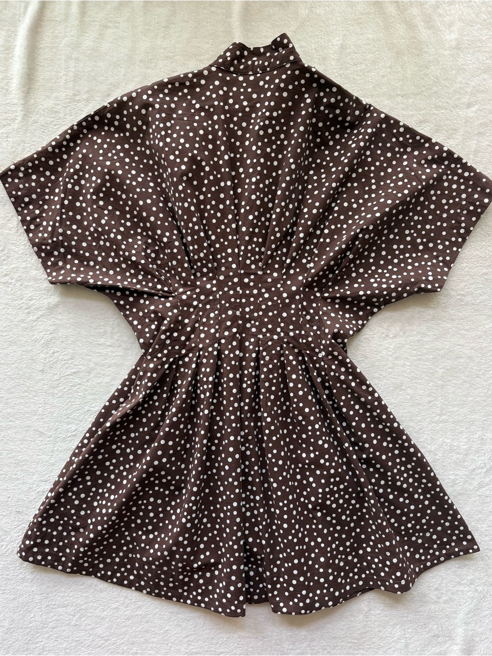 Exquise Janet Brown White Polka Dot Tie Neck Shirt Dress Size S - Picture 8 of 8